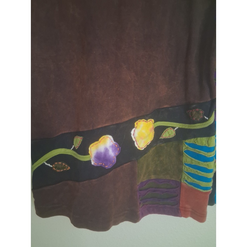 Rising International Patchwork Floral Razor Cut Hoodie Brown Cotton Jacket S - Picture 5 of 7